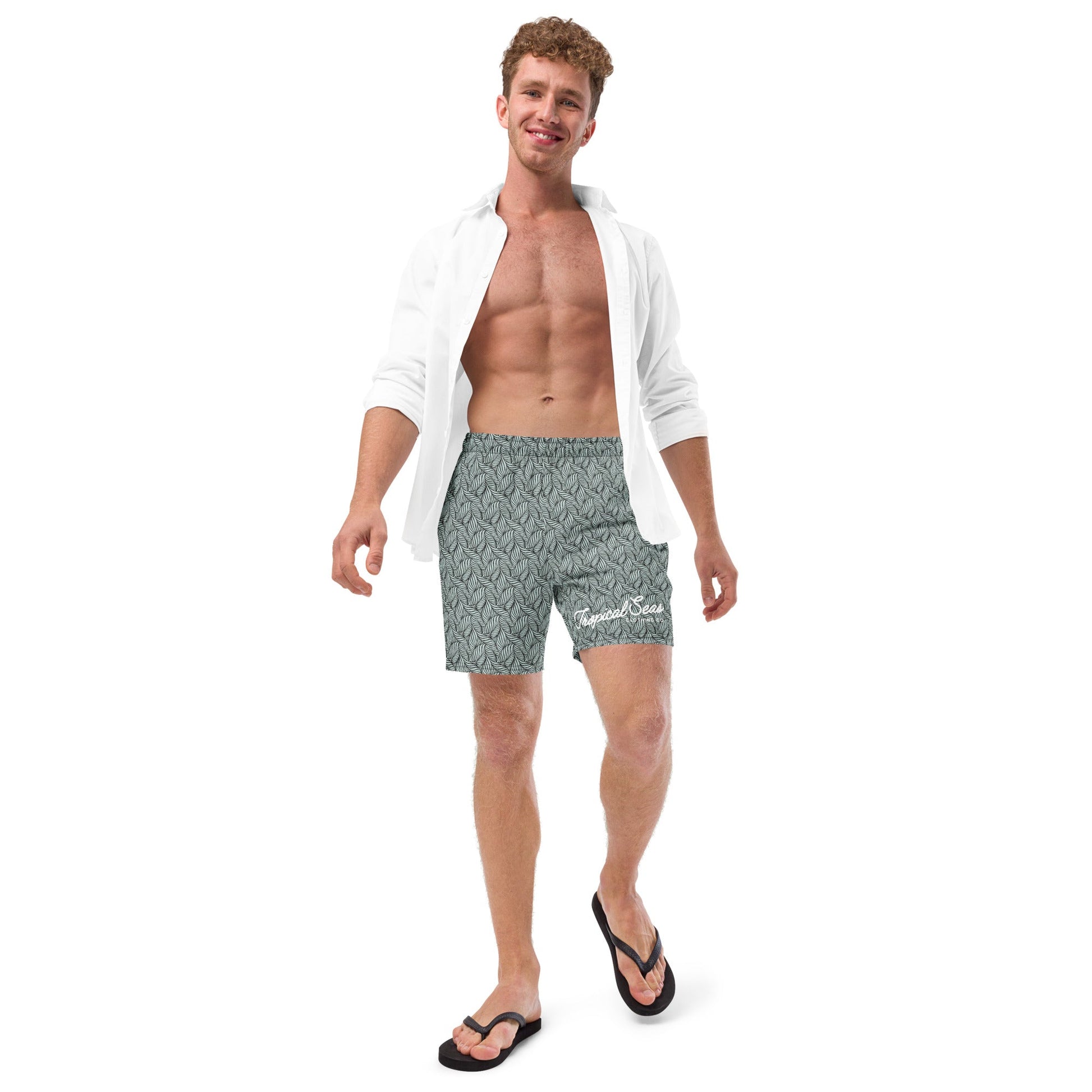 Men's Eco Grey Palm Swim Trunks-1